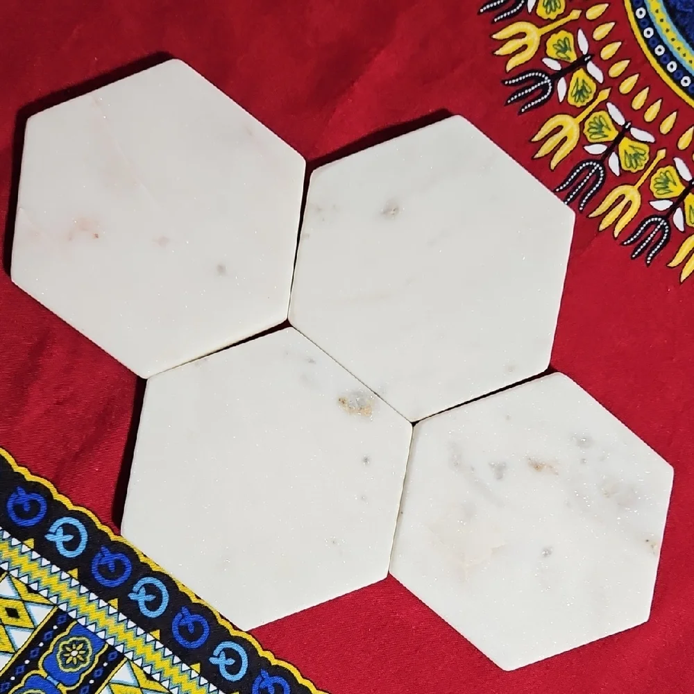 Hexagon White Marble Coasters - Set of 4